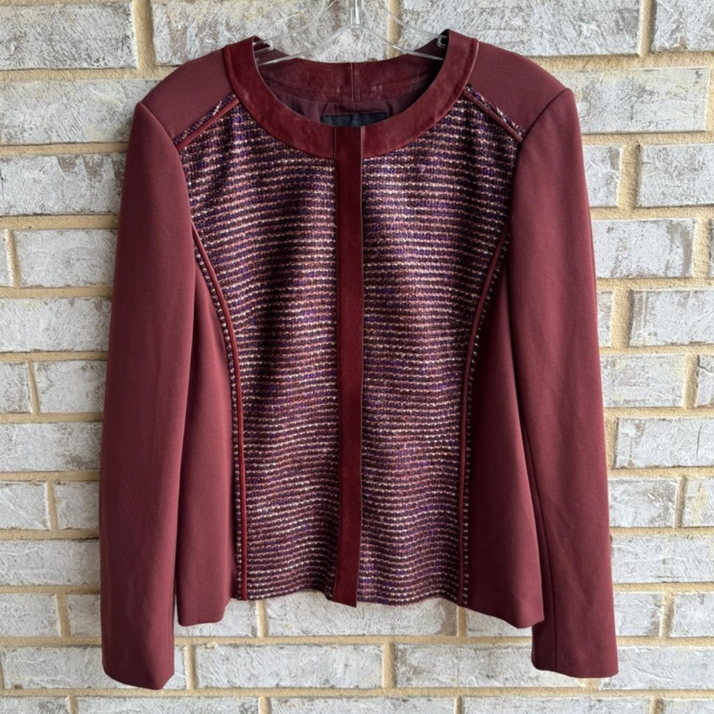 Lafayette 148 New York Long Sleeve Blazer With Leather Women's Size 14.